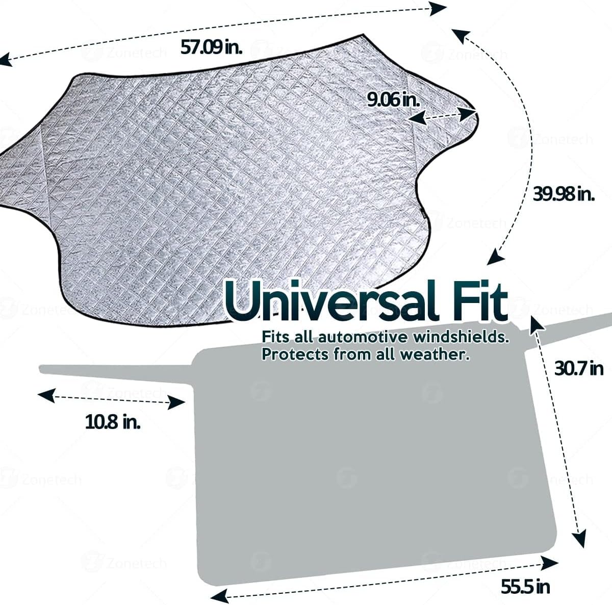 Zone Tech 2-Piece All Weather Windshield Cover Protector - Silver Premium Quality Summer Winter Rear and Front Windshield Cover Protector with Flaps with Side Mirror Cover