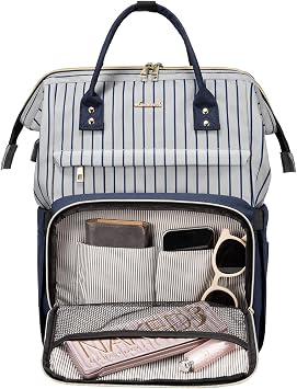 LOVEVOOK Laptop Backpack for Women Work Laptop Bag Stylish Teacher Backpack Business Computer Bags College Large Capacity Laptop Rucksack, Stripe Navy