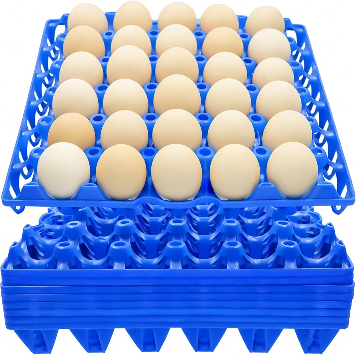 8PCS Plastic Egg Tray Egg Crates 30-Egg Flats, Stackable Egg Cartons Hold Multiple Eggs for Home Chicken Farmers, Plastic Egg Crate Farm Products for Storing, Sorting, Shipping Eggs - Blue
