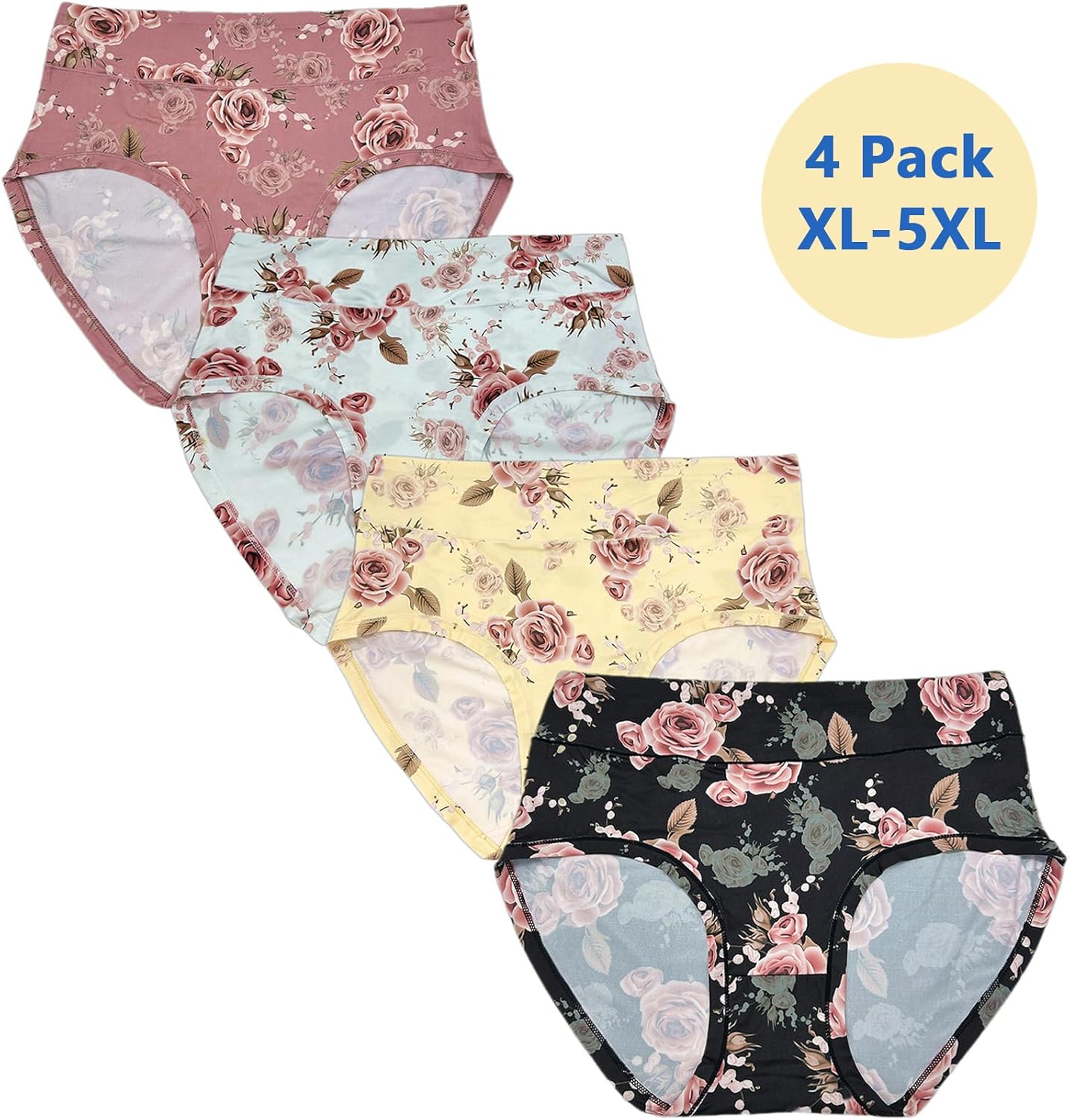4 Pack Womens Plus Size Floral Underwear Panties Briefs XL-5XL Plus Size Ladies High Waisted Panties Female Briefs - Image 3