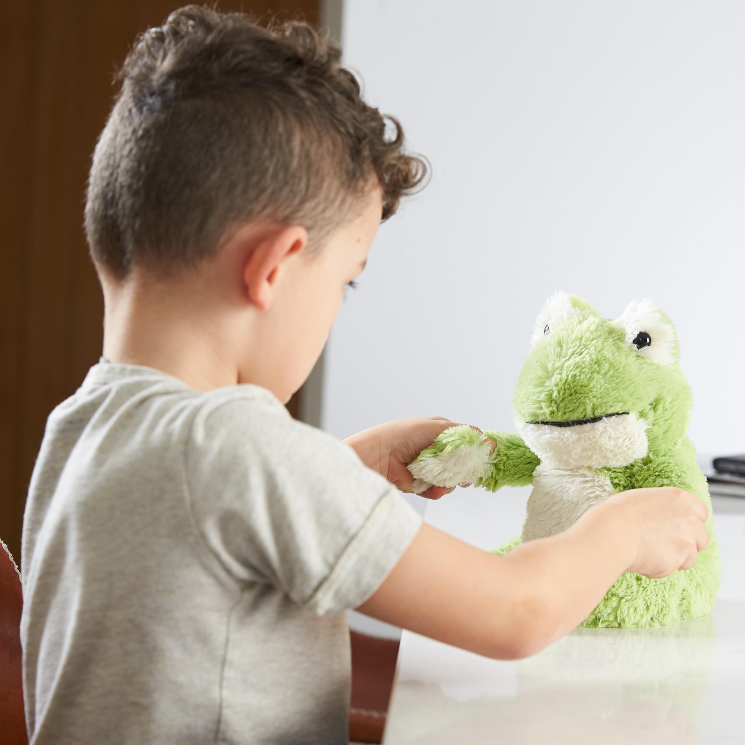 Bolsa de trigo Warmies de Peluche Rana, Calentable en Microondas, con Aroma a Lavanda Francesa, Oso Ponderado Adecuado para Todas las Edades, Enfriamiento en el Congelador para Alivio