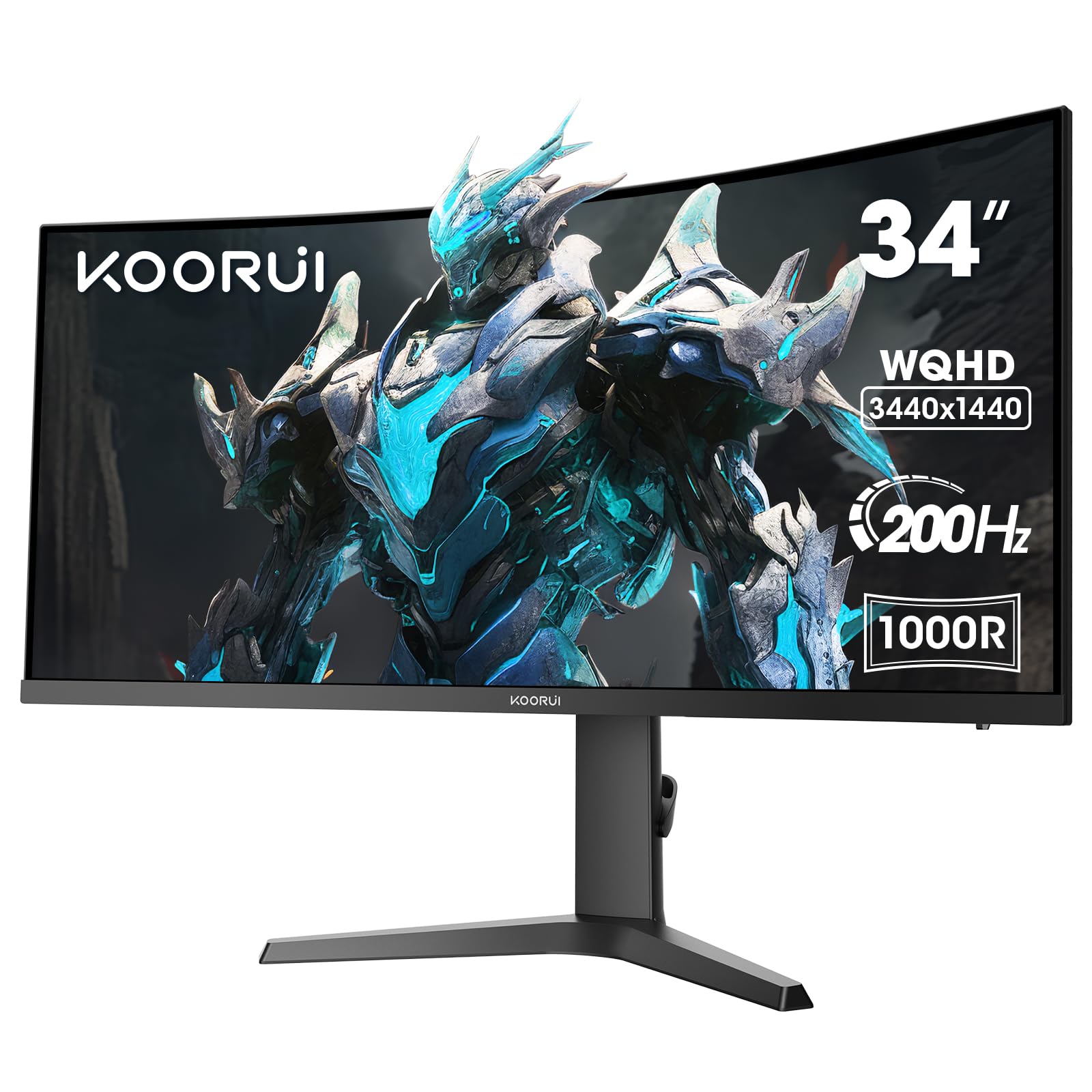 KOORUI Monitor Gaming Curvo 34 Pollici, 200Hz, 1ms, 1000R, UWQHD 3440x1440, HDR400, DCI-P3 90%, Adaptive Sync, 2xHDMI & Display Port, VESA 75 * 75mm