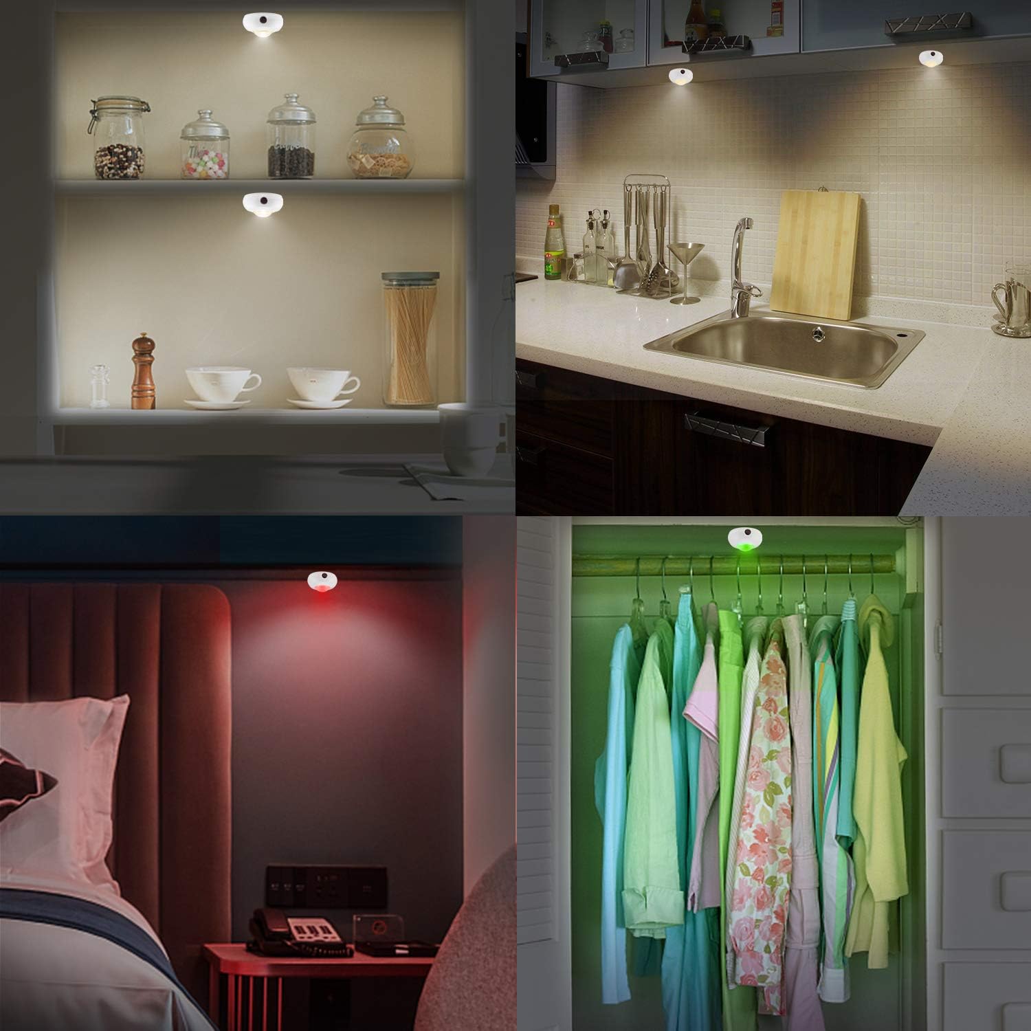 BIGLIGHT Push Lights Battery Operated, RGB Voice Level Lights, Wireless Tap Light, LED Puck with Remote, Color Changing Stick on for Classroom Closet Vase Pantry