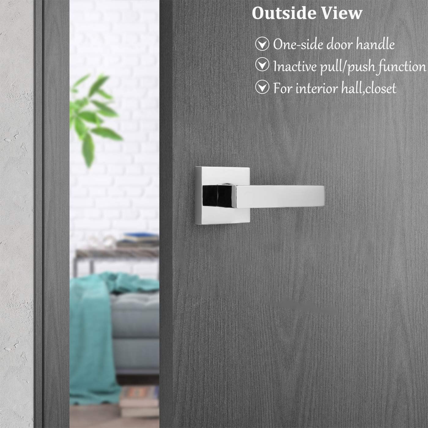 Gobrico 4 Pack Square Half-Dummy Door Levers in Bright Chrome Pantry Door Handles