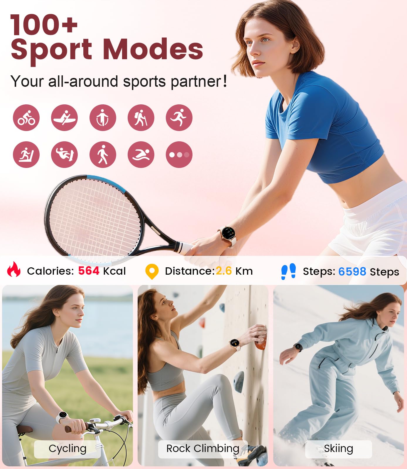 Montre Connectée Ultra-Fine 7,99 mm pour Femme, 1.32" AMOLED Smartwatch avec Appel Bluetooth pour Android iOS, IP68 Étanche, 270+ Cadrans, Fréquence Cardiaque/Sommeil, Or Rose