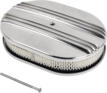 12 Air Cleaner for Carburetor, Oval Polished Aluminum Half Finned Air Cleaner Element Compatible with Chevy