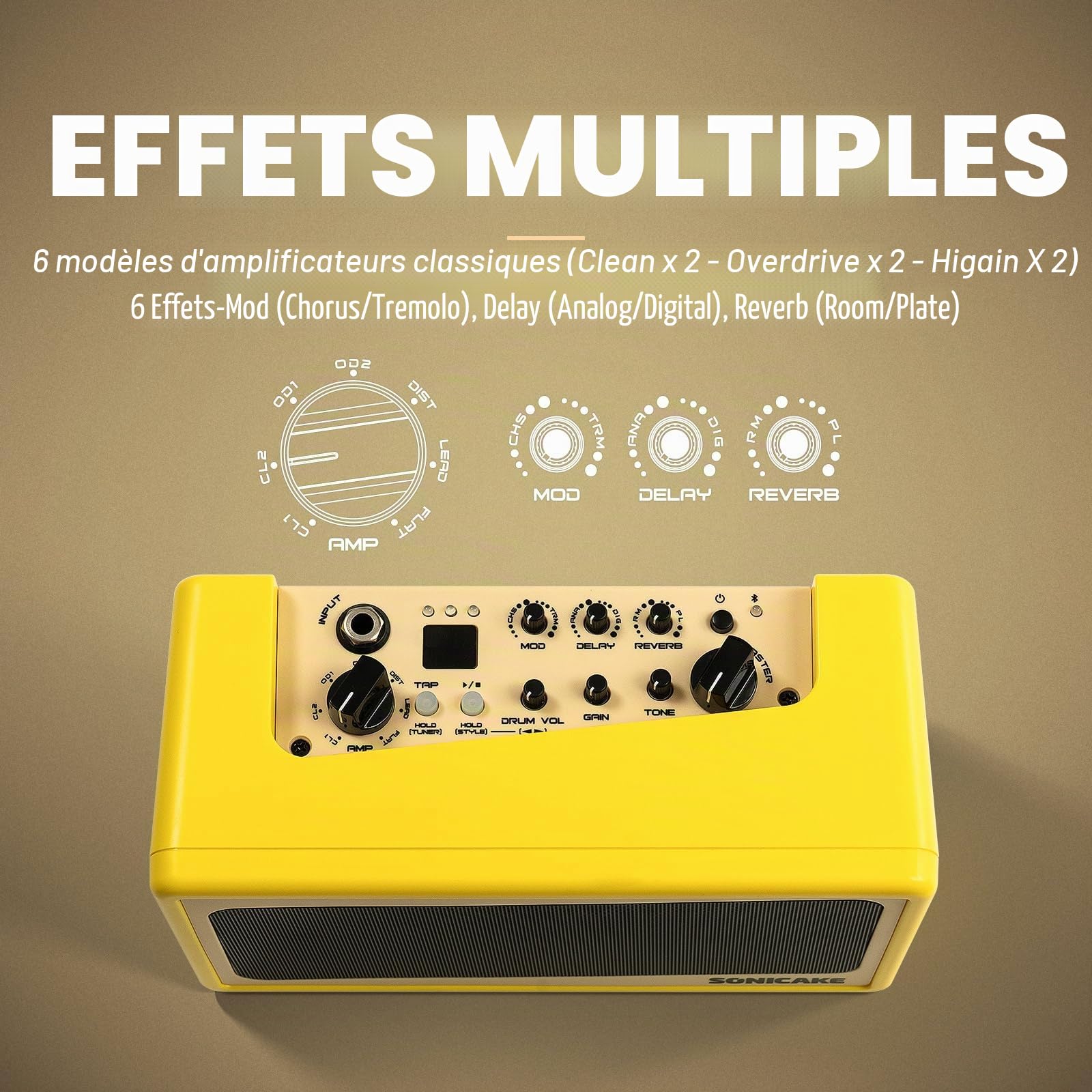 SONICAKE Amplificateur de Guitare Mini Combo Amp Bluetooth Multi-Effet Amp Toast