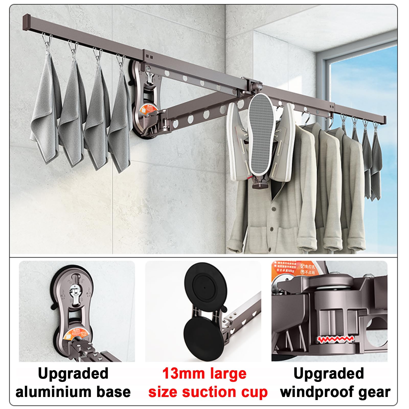 Wall Mounted Suction Wardrobe Rail Drying Rack Wall Mount