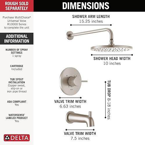 Miniatura 29 de Delta Faucet Kit moderno de grifo de ducha de la serie 14, color negro mate, con cabezal de ducha de un solo rociador, color negro mate T14459-BL-PP