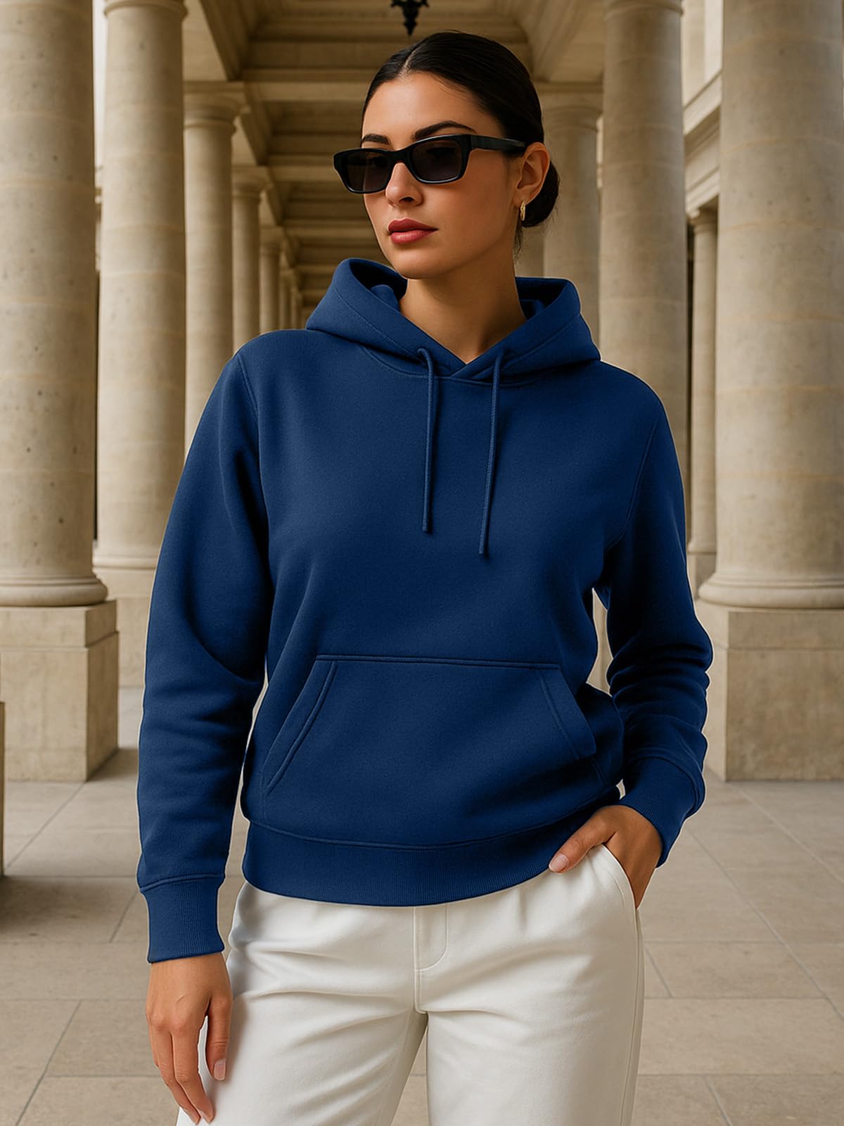 JUNEBERRY Swobodna bluza z kapturem bawełniana bluza z długim rękawem modna bluza z kapturem regularny krój bluza zimowa