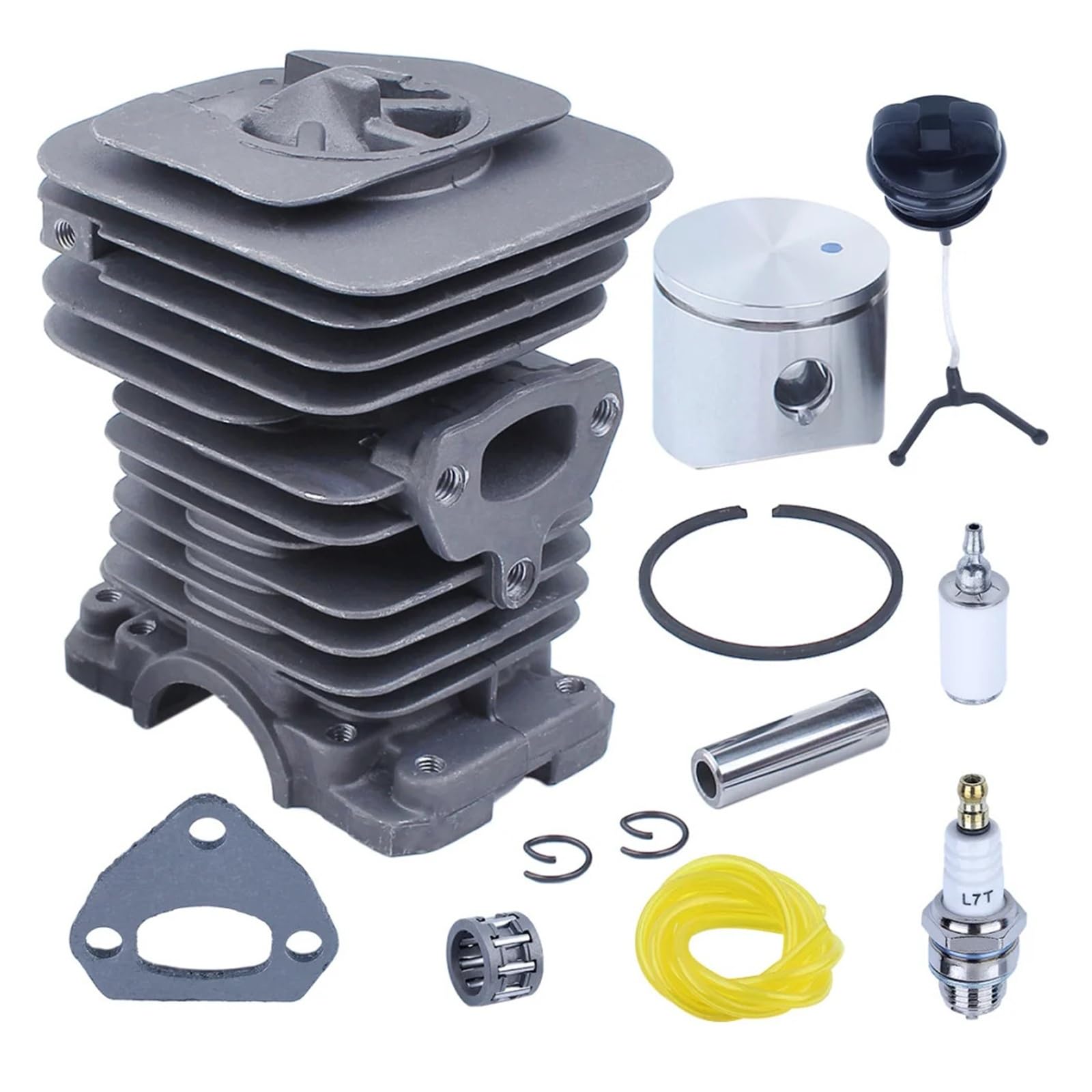 Compatible con motosierra Husqvarna 136, 137, 141 y 142. Repuesto 530069941. Tapa de combustible, filtro, línea, cojinete de agujas, kit de pistón de cilindro de 40 mm.