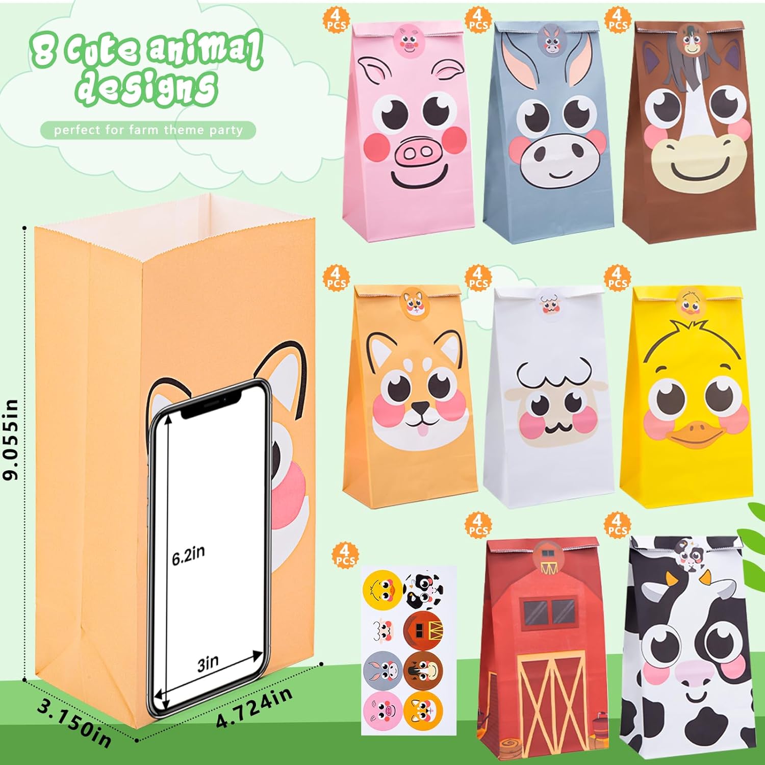 LovesTown 32 Pack Animal Goodie Bags, 4.7x3.1x8.7 Inches Cute Party Favor Bags for Kids Birthday Supplies Baby Shower, Classroom, Toddler Activities - Image 4