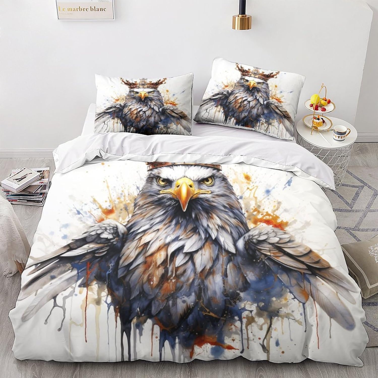 Housse de Couette 200x200 Chouette en Microfibre avec 2 Taies d'Oreiller
