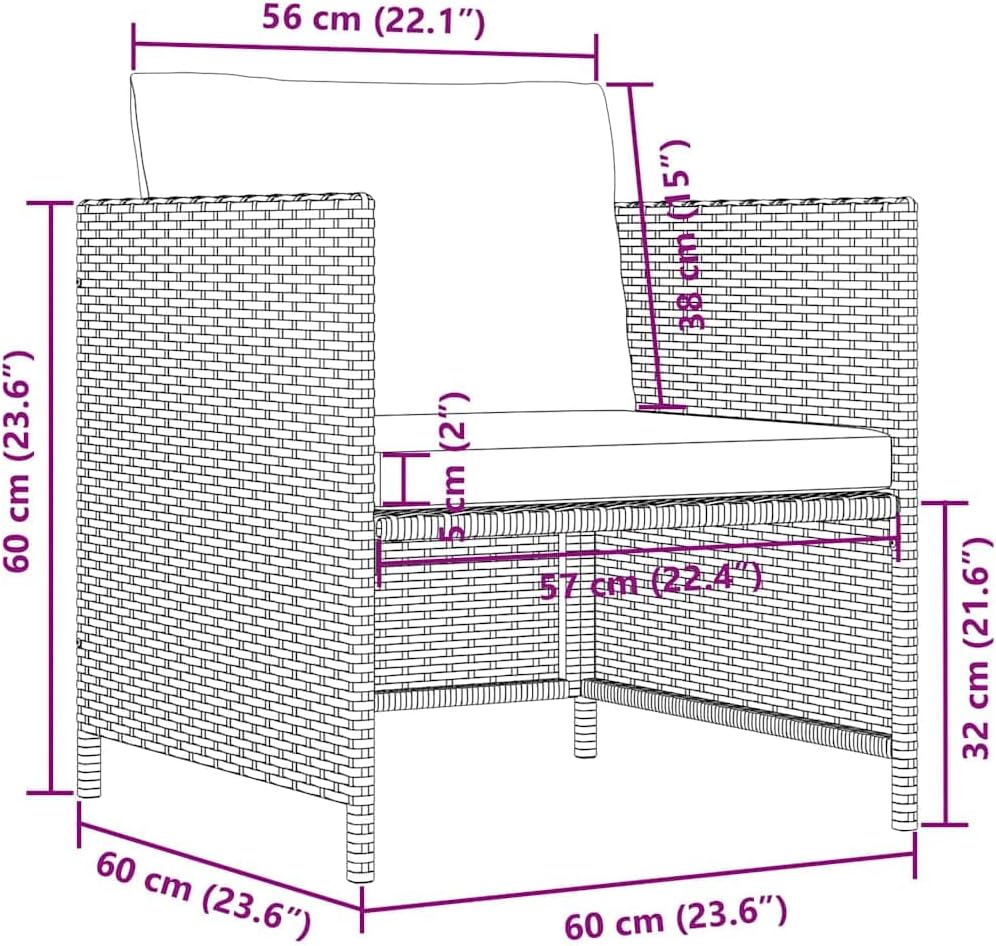 vidaXL Outdoor Patio Sofa with Cushions - Stylish & Functional Black Poly Rattan Garden Seat with Removable Cream White Cushions, Weather-Resistant & Lightweight