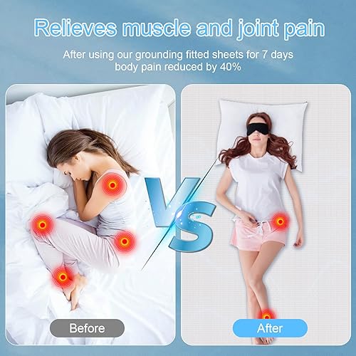 Miniatura 4 de Sábana bajera ajustable con cable de conexión a tierra, 5% fibra plateada y 95% fibra de algodón, sábana de puesta a tierra conductiva para un mejor