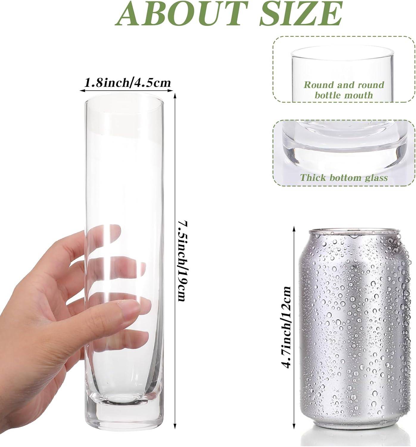 Glass Cylinder Bud Vases for Centerpieces, Set of 12 Clear Small vases,Handmade Slim Flower Wedding Table Decor for Single Rose Bulk, Home Aesthetic Desk Decor, Party Decorations,7.5" - Image 4