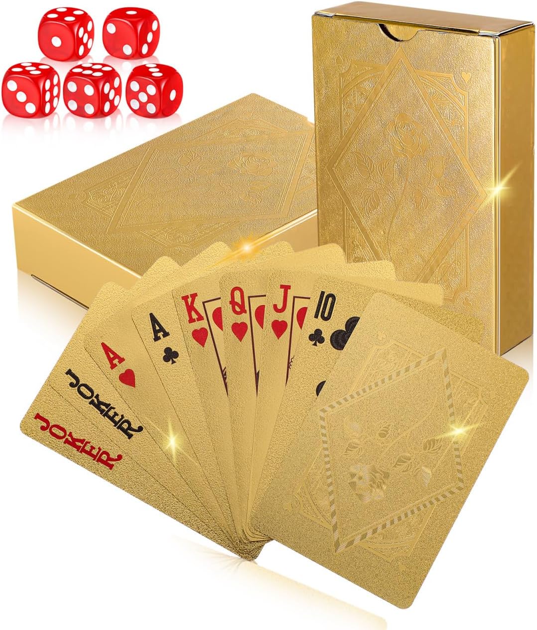 Didiseaon Gold Foil Waterproof 2‑Pack Poker Cards with 5 Dice