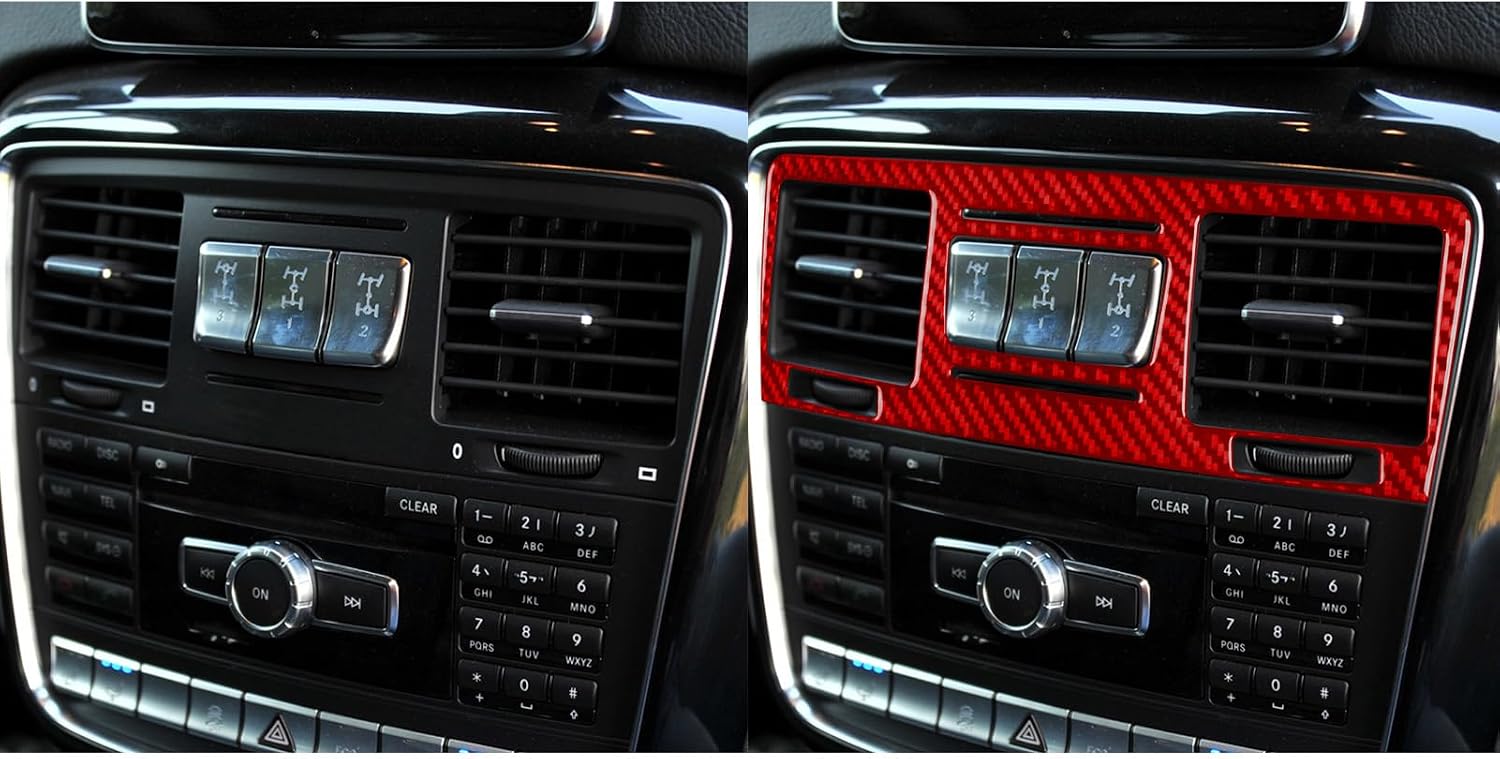 Real Carbon Fiber Compatible with Mercedes-Benz W463 G550 G63 AMG 2014-2018 2015 2016 2017 Accessories Central Air Outlet Vent Frame Cover Interior Trim Sticker Decal 1PC Red