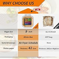 Vista 3 de Forros de papel desechables cuadrados para freidora de aire, forro de aire de 9 pulgadas, almohadillas de papel pergamino antiadherentes resistentes