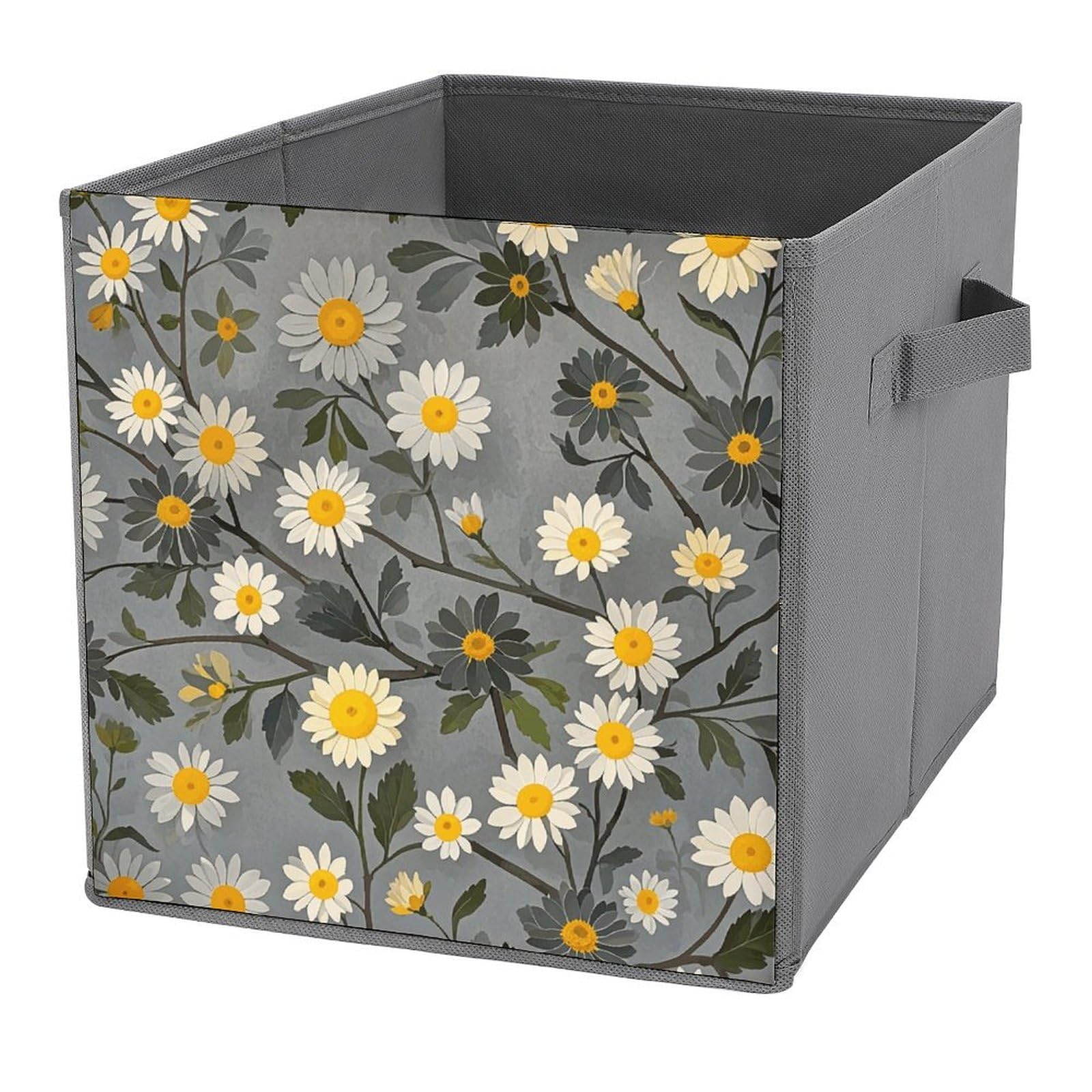 Panier de rangement floral jaune pour optimiser le dressing et les étagères