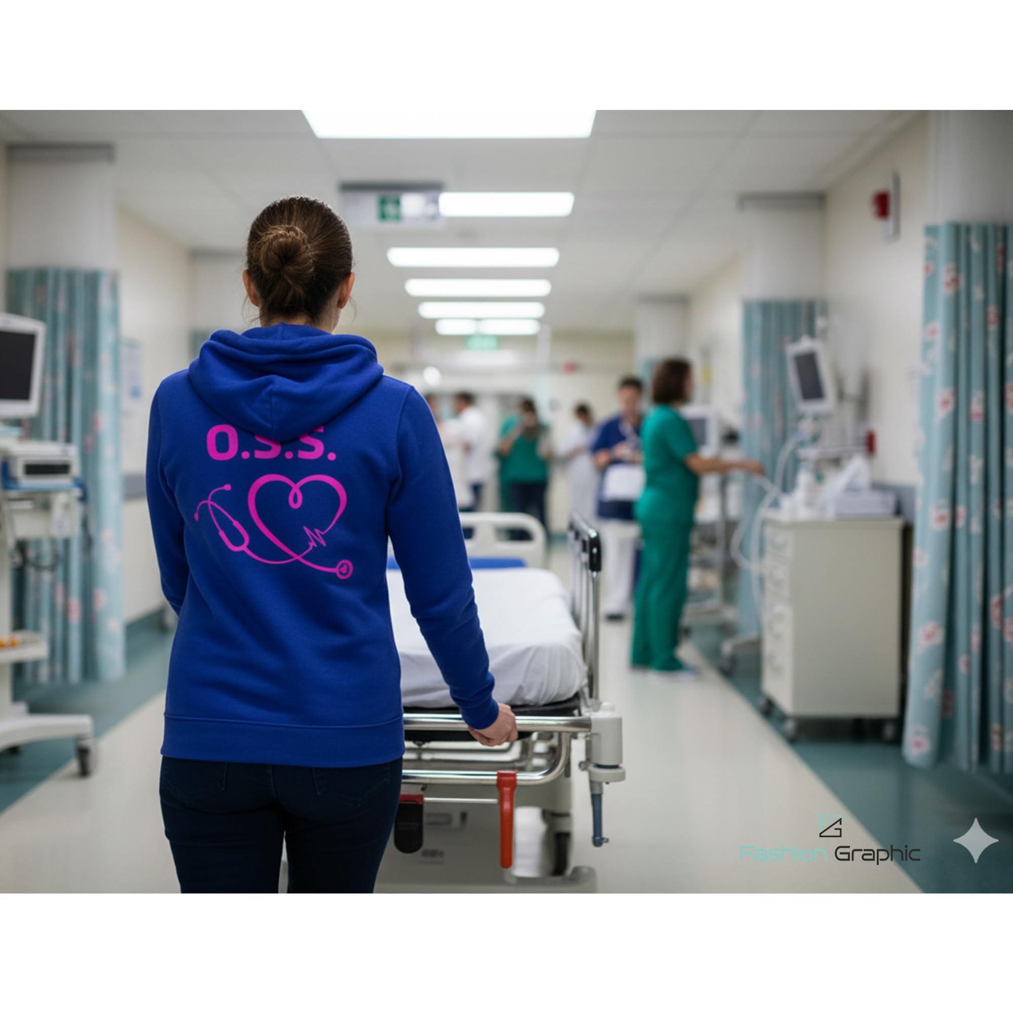 Fashion Graphic Felpa Donna OSS operatore Socio, Divisa OSS Blu, Felpa Donna con Cappuccio con Zip Personalizzata, Felpa Infermiera con Zip Taglie da XS a XL