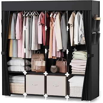 Mavivegue Wardrobe Fabric, 170 &times; 42.4 &times; 170 cm with 4 Clothes Rails | Sturdy Fabric Cupboard &amp; 8 Compartments, Foldable Wardr