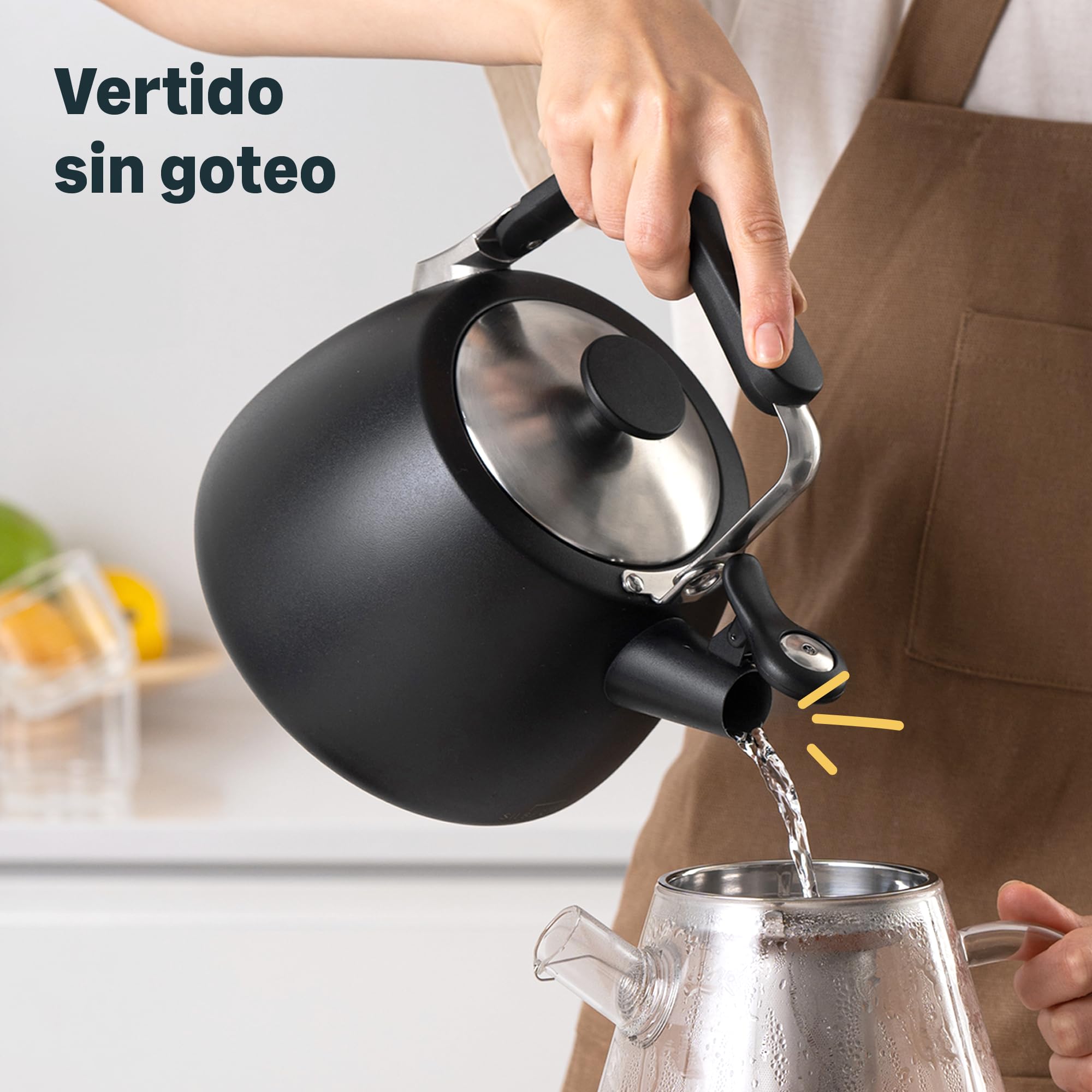 SILBERTHAL Hervidor de agua silbante 2,8l - Acero inoxidable - Tetera con silbato inducción y gas - Negra