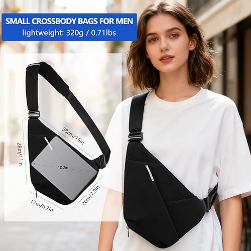 Miniatura 3 de Crossbody Bags For Men, Lightweight Crossbody Sling Backpack, Sling Bag Anti Thief Chest Bag Daypack For Travel Hiking (Black)
