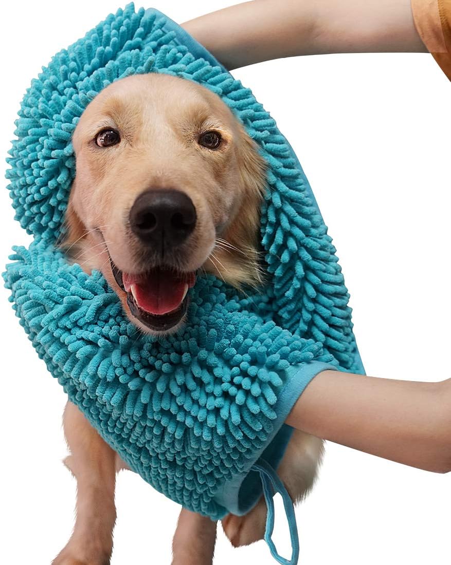 MIGECON Ultra Absorbent Dog Towels Quick Dry Pet Bath Towels Soft Chenille Material Hand Pocket Design for Large, Medium, Small Dogs and…