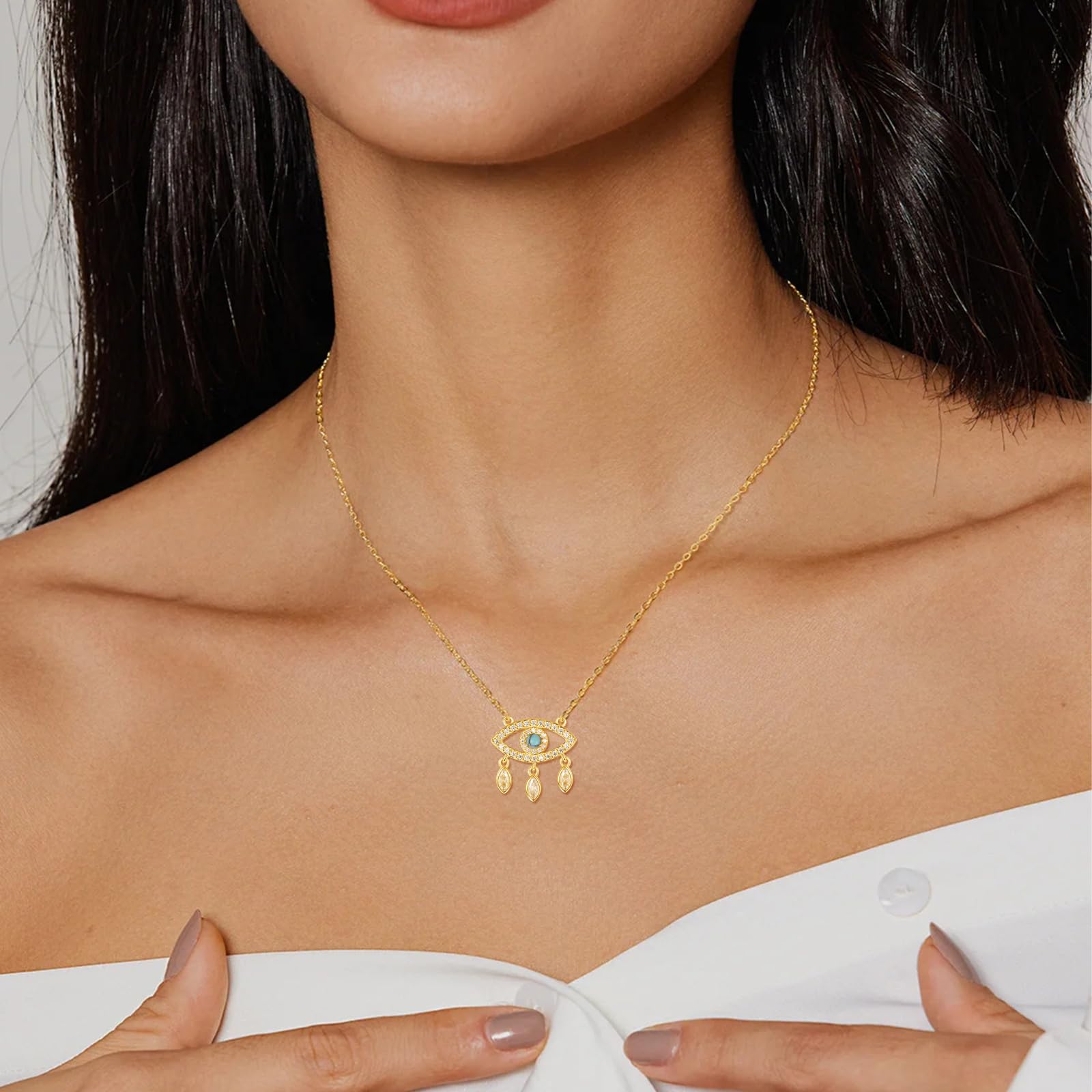 AENEAS Collar de mal de ojo chapado en oro, plata, turquesa, para mujer, Ojo Turco, atrapasueños, regalo de cumpleaños para mujeres, esposa y ella