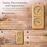 Vista 8 de Termómetro e higrómetro de sauna – Medidor analógico de temperatura y humedad 2 en 1 para interiores con marco de madera de pino, para salas