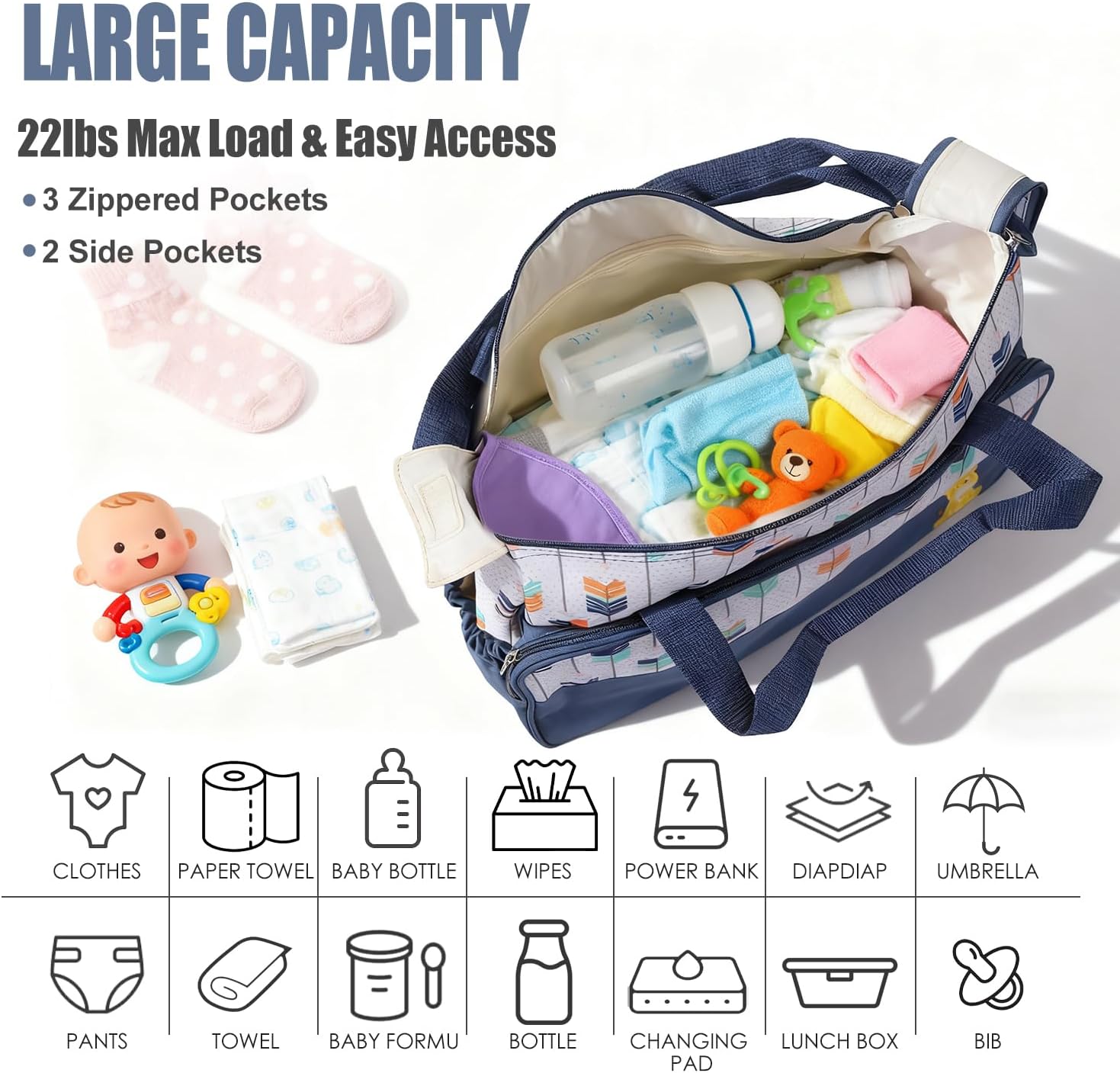 Baby Diaper Bag Set, Large Baby Doll Diaper Backpack with Changing Pad & Pacifier Case, Travel Girl/Boy Tote Bags
