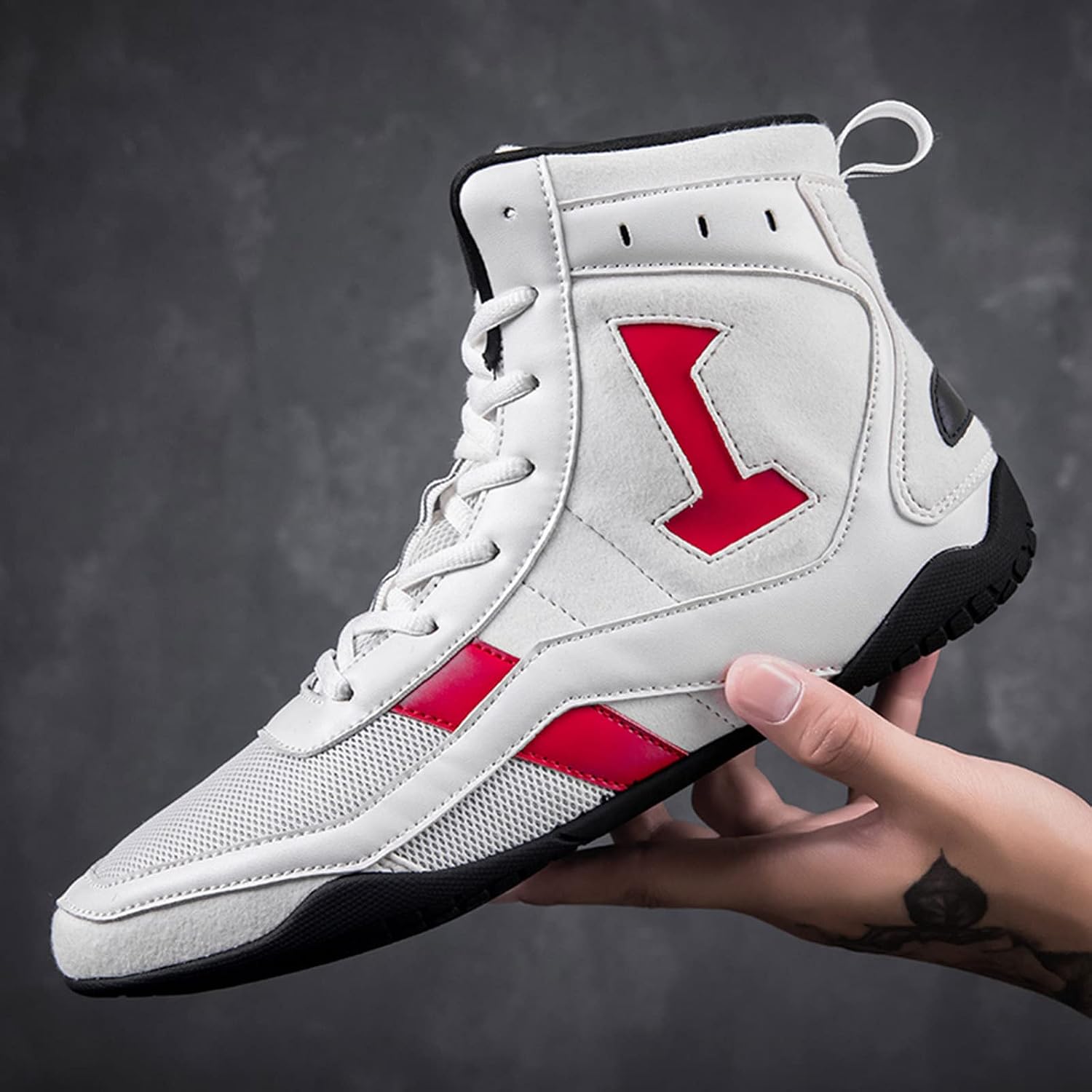 Men's Boxing Shoes Ankle Guard Wrestling Shoes Breathable Combat Training Shoes Squat Shoes for Gym,White-8
