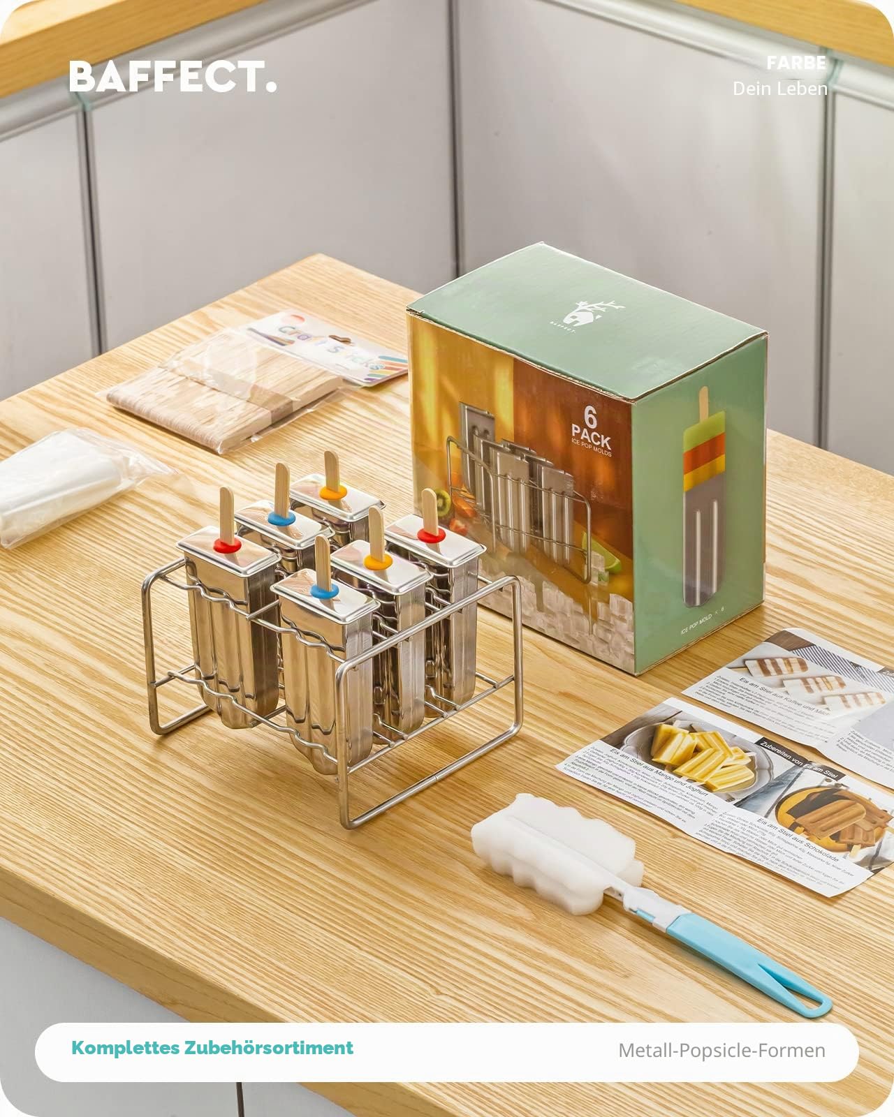 Baffect® Edelstahl Popsicle Form mit Stick Holder Eiscreme Form von 6 (Runden)