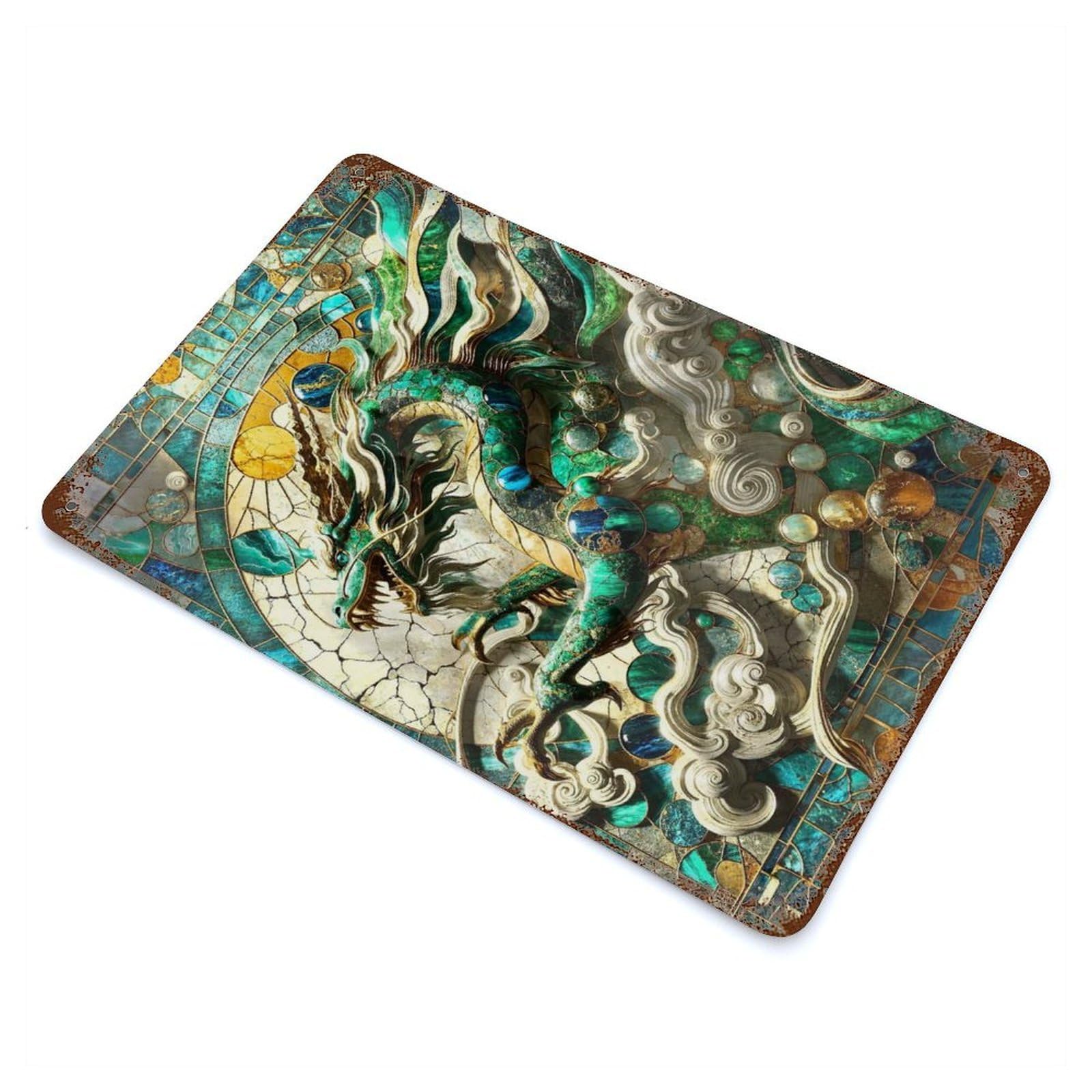 Asian Jade Dragon Kintsugi Decorative Tin Sign 11.8"x7.9", Ideal for Cafe, Home Bar And Lounge Decor