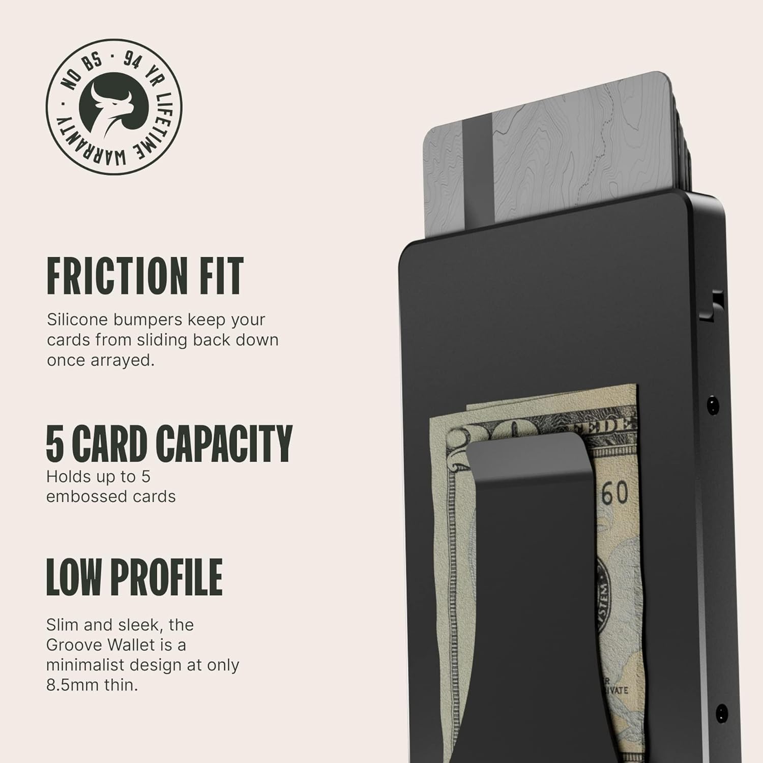 Groove Life Magnetic Thumb Swipe Mens Wallet Midnight Black with Money Clip - Minimalist Low Profile Aluminum Credit Card Holder with RFID Blocking, Lifetime Coverage
