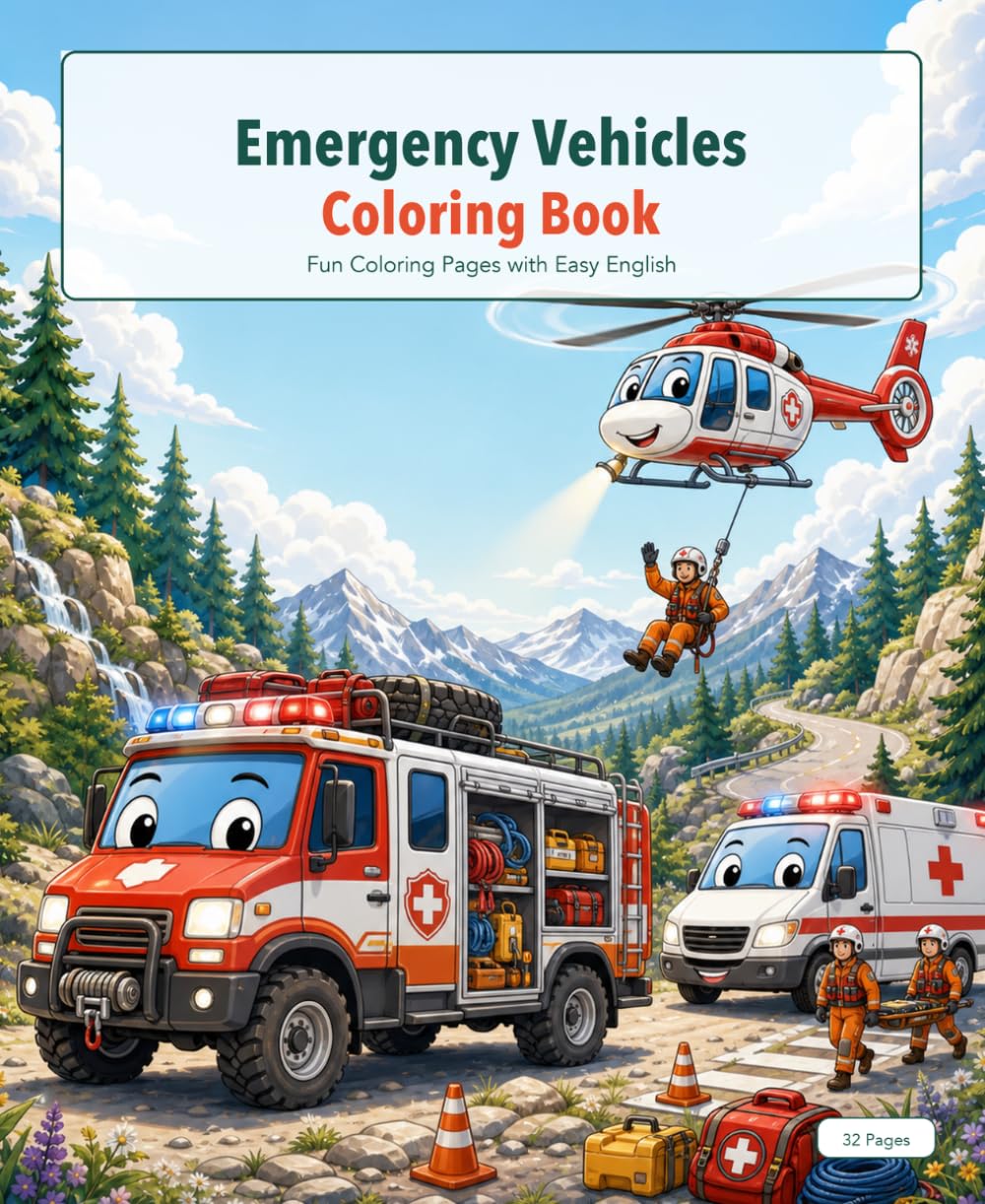 Emergency Vehicles Coloring Book