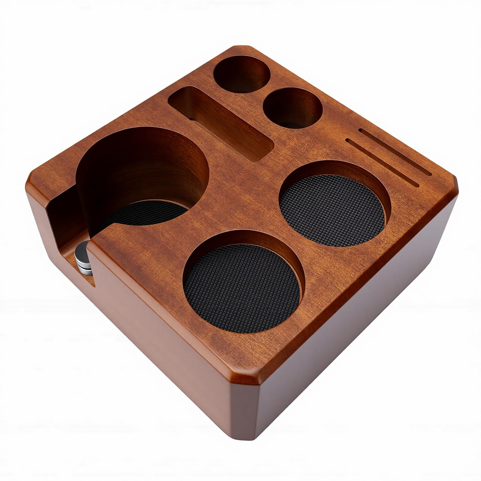 58-mm-Tampingstation, Walnuss-Organizer mit Abnehmbaren Silikonpads und Rutschfester Basis, Organizer-Station für Siebträger und Kaffeezubehör