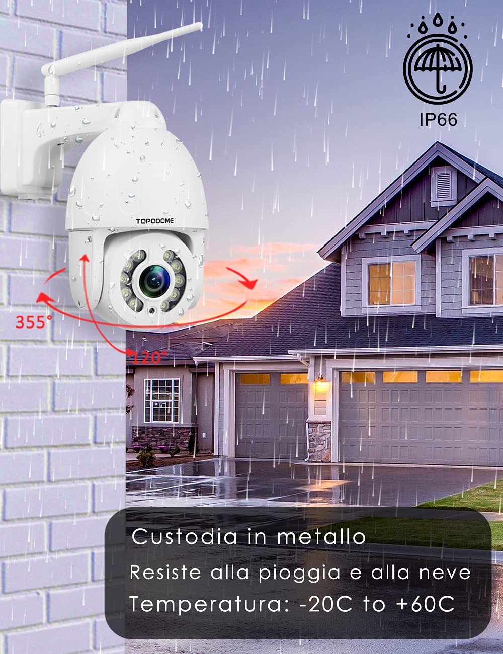 S21C 5MP 5X Zoom Ottico PTZ Telecamera Sorveglianza Wi-Fi Esterna | Metallo Dome, RTSP, Visione Notturna con Luce Bianca, Audio a 2 Vie, Auto Tracking, 360° Visione, Rilevazione Umana, IP66