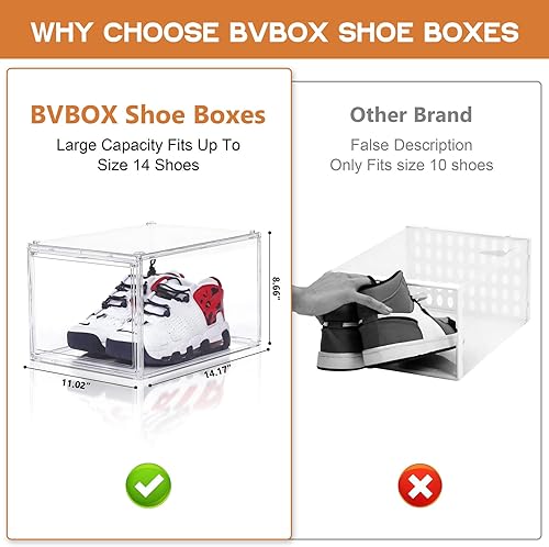 Miniatura 2 de BVBOX Paquete de 6 cajas de zapatos, cajas de almacenamiento de zapatos transparentes de plástico transparente apilables, cajas de almacenamiento