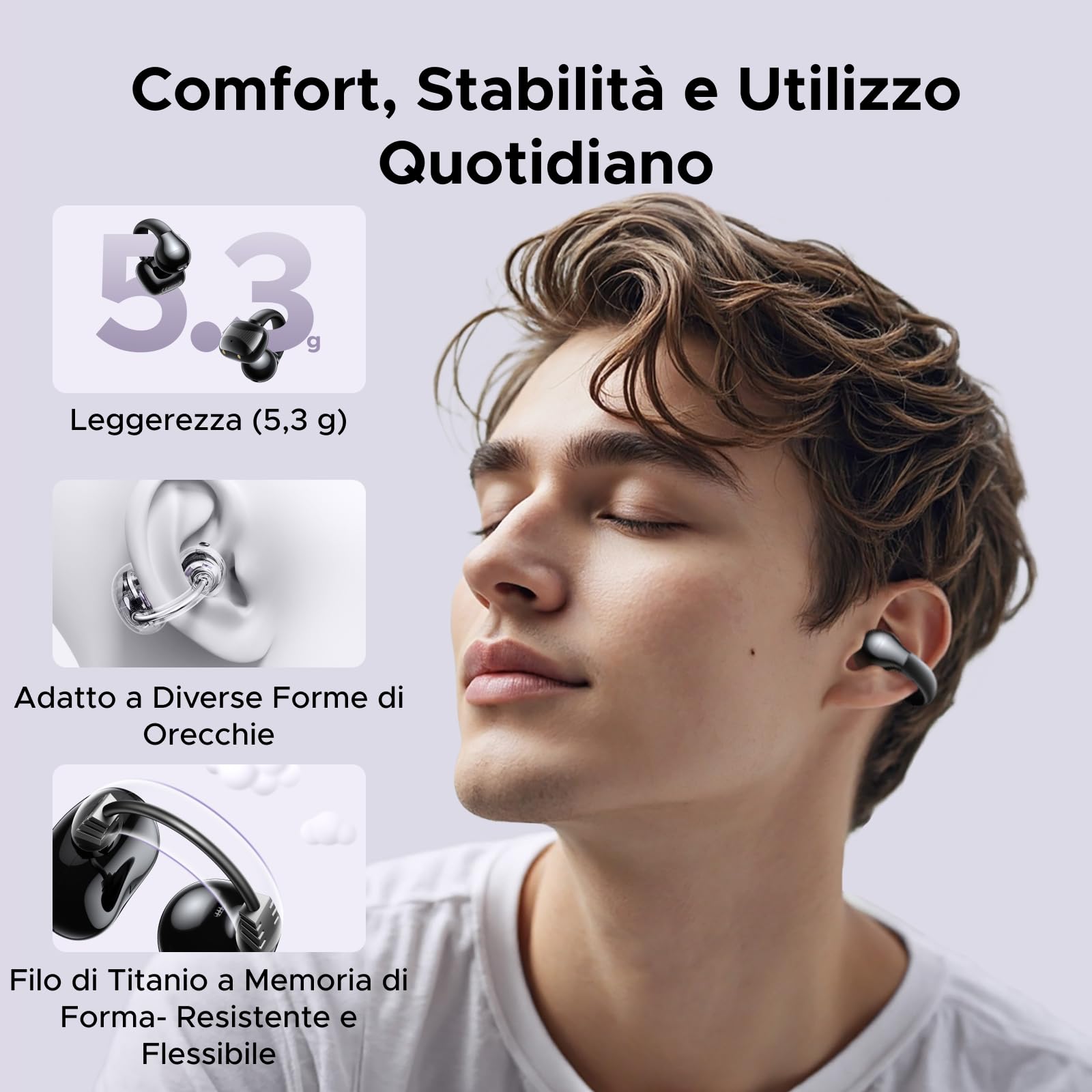 UGREEN HiTune S3 Cuffie Bluetooth 5.4 Sport con Clip Aperta ENC Hi-Fi Stereo 30H Autonomia IPX5 Impermeabile Nero
