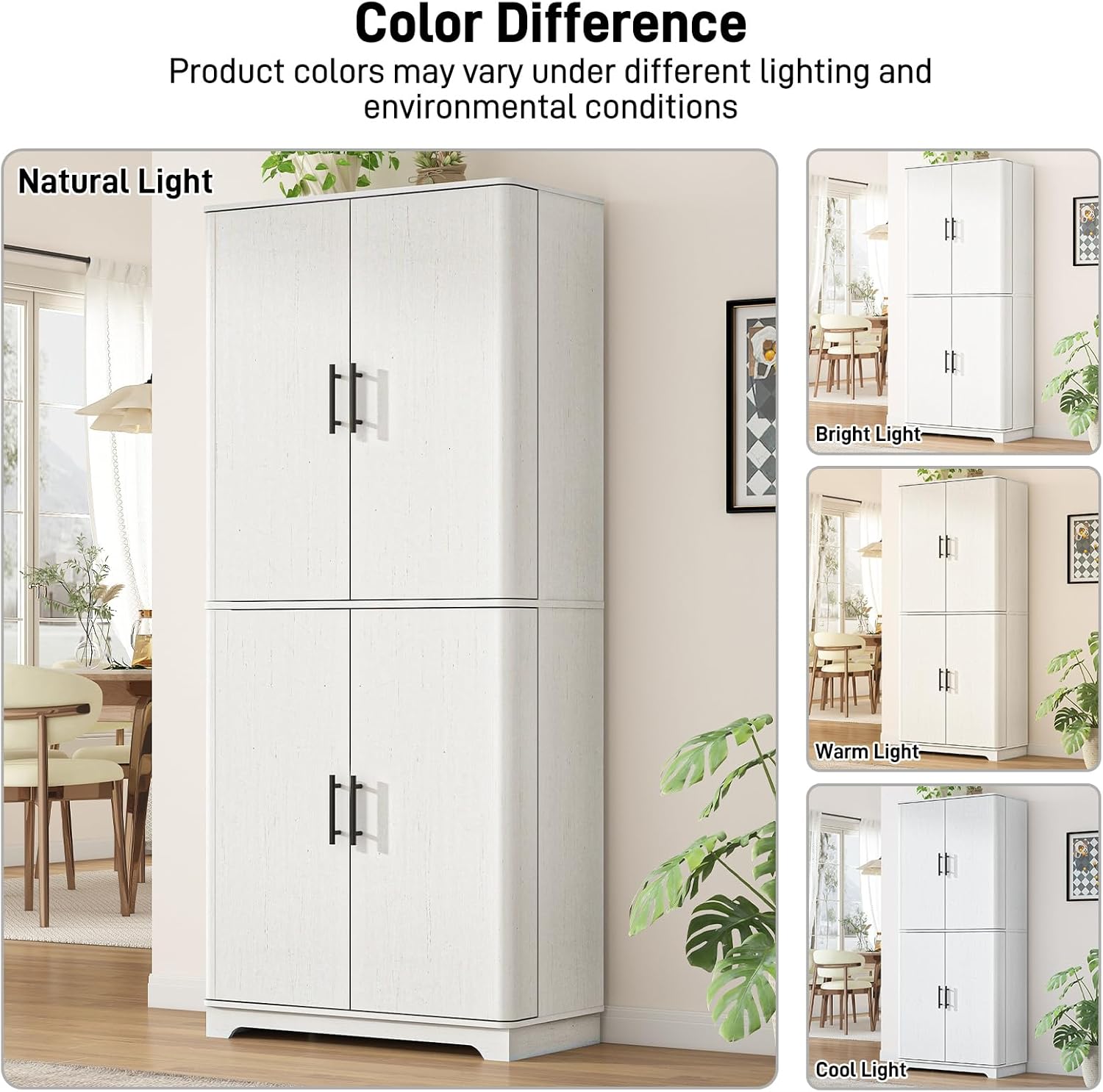 jiteentarou 72” Tall Kitchen Storage Pantry, 31.5”W Modern Cabinet Wood Cupboard with Storage Shelves, Pantry Cabinet with 4 Doors for Kitchen, Dining Room, Living Room, White