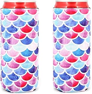 Neoprene Slim Beer Can Cooler Tall Stubby Holder Foldable Stubby Holders Beer Cooler Bags Fits 12oz Slim Energy Drink & Beer (Mermaid(2Pack))