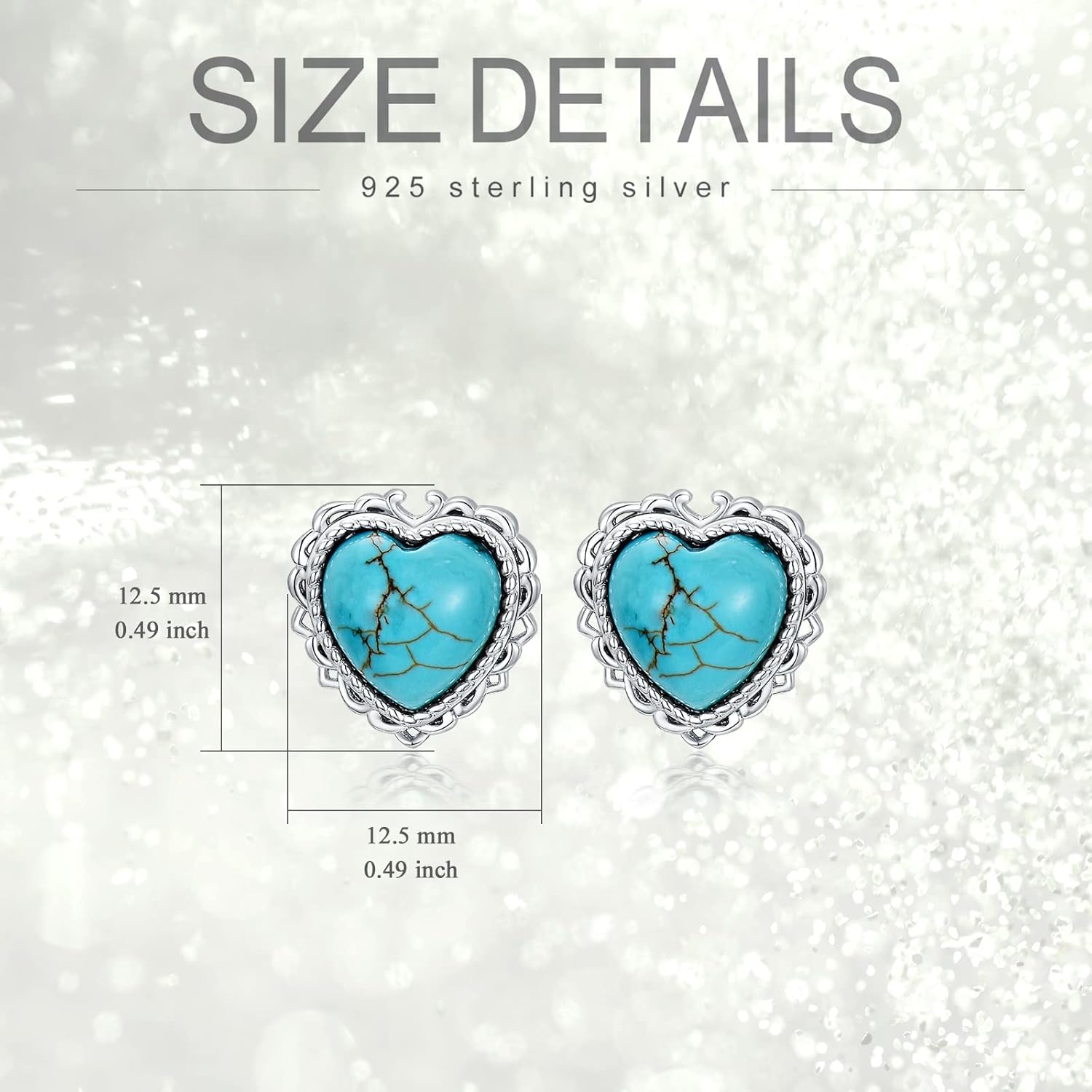 Real Turquoise Heart Necklace and Earrings 925 Sterling Silver Simple Western Jewelry Gift for Women - Image 4