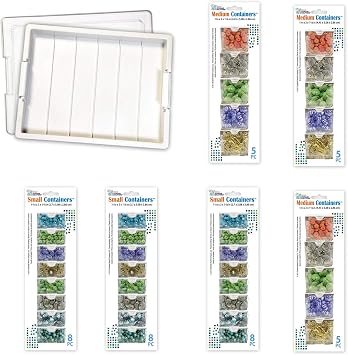 Bead Storage Solutions Plastic Stackable Organizer Tray Bundle with Lid and 39 Assorted Size Small and Medium Containers for Craft Supplies