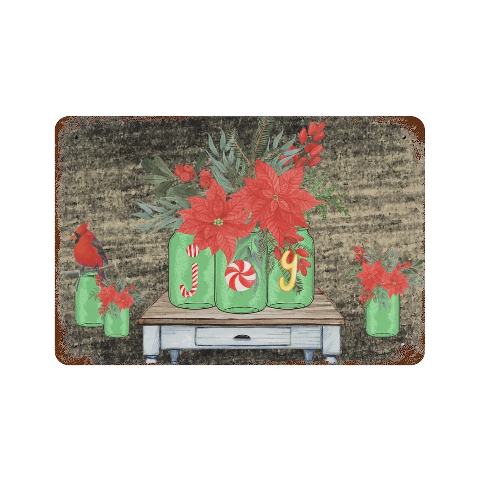Panneau vintage Christmas Flower Joy pour décoration murale de pub, maison et jardin