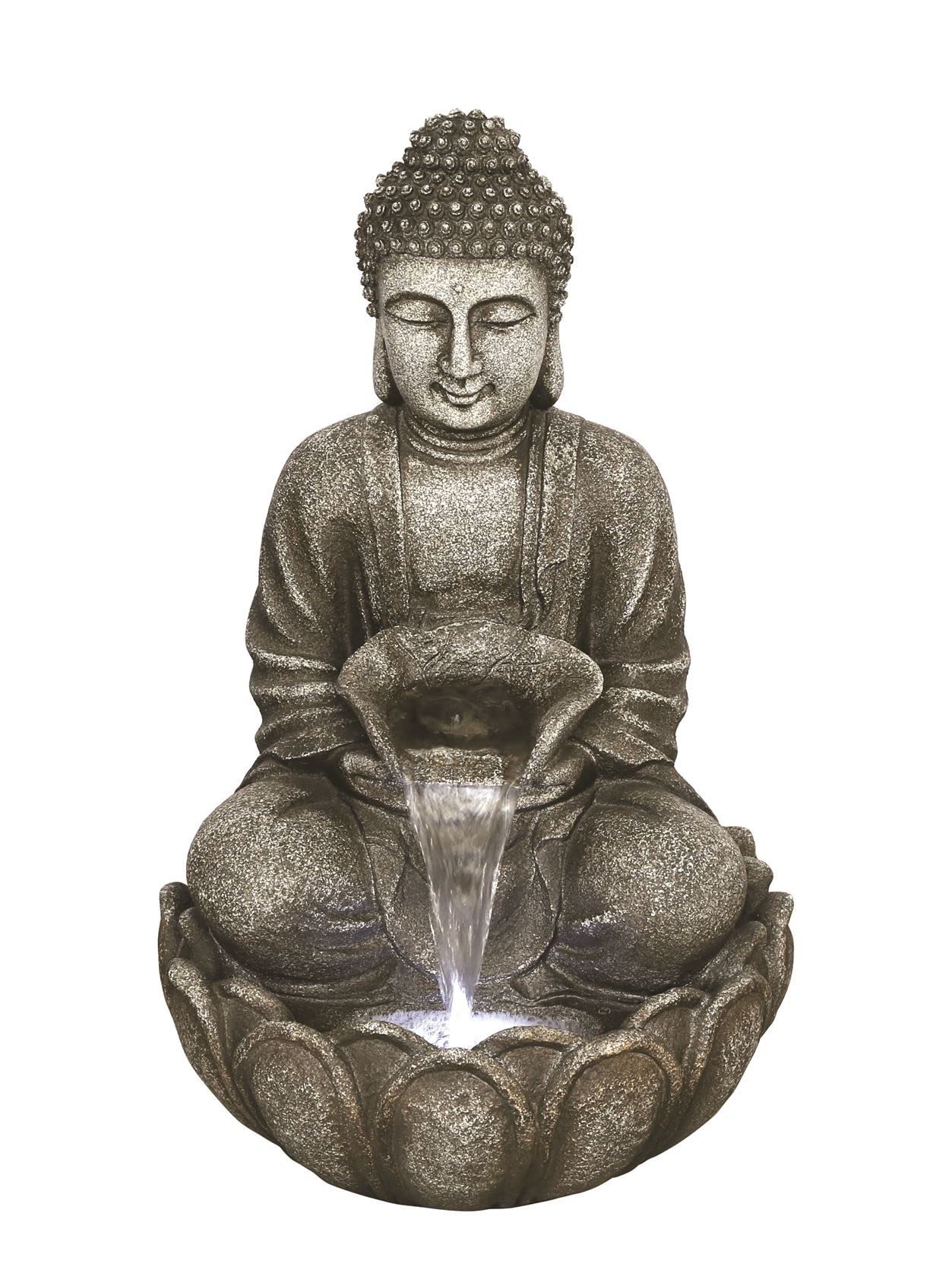 Medium Grey Buddha Solar Powered Water Feature With Care Kit & Protective Cover