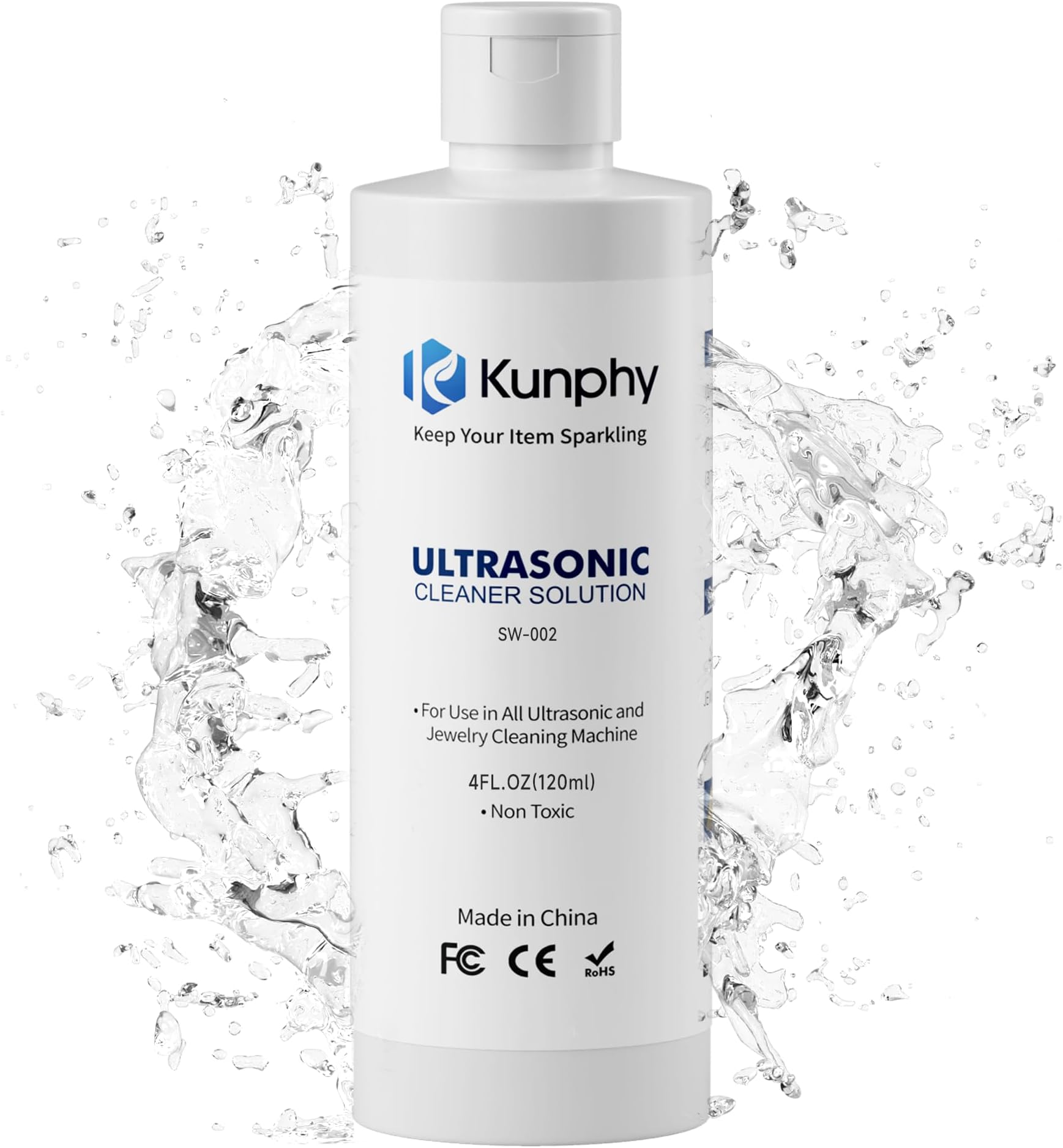 kunphy Jewelry Cleaner Solution -Ultrasonic Cleaner Solution for Gold, Silver, Platinum Diamonds and Non-Porous Precious & Semi-Precious Jewelry 4 oz(120ml)