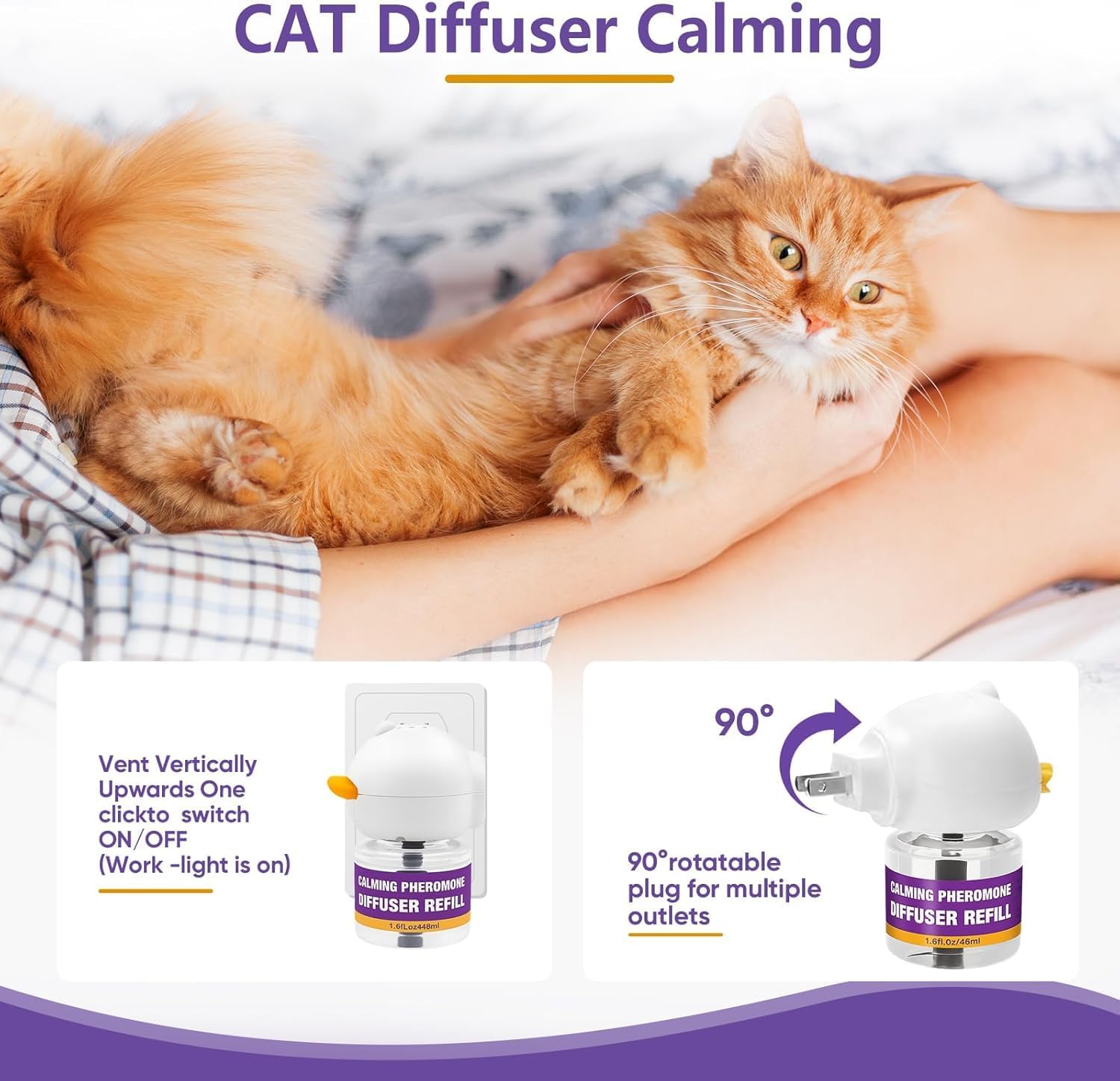 Cat Calming Pheromone Diffuser Kit, 2 Plug-Ins + 4 Refills (48ml Each), Long-Lasting Stress & Anxiety Relief, Reduces Fighting, Spraying & Scratching, Safe & Drug-Free Comfort for All Cats and Kittens - Image 7