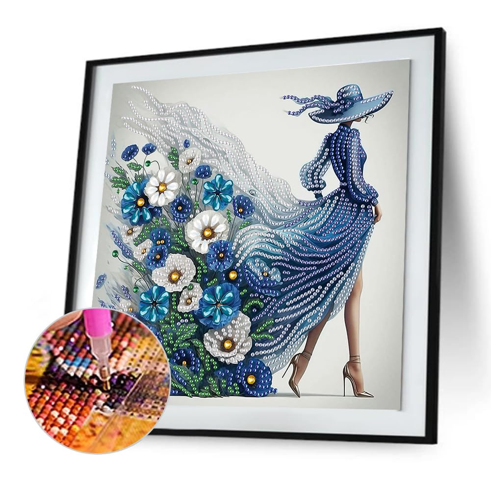 GETBSTOOP 5D DIY Partial Special Shaped Drill Diamond Painting Kit, DIY Girl Diamond Art Kits for Beginner, Rhinestone Home Wall Decoration Art Craft 30x30cm